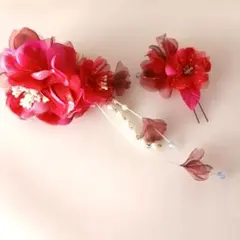 ピンクの花髪飾り　コーム ヘアーピン