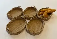 【 エコクラフトミニチュア三つ編みカゴ 5個】