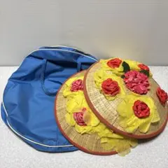 【花笠】舞踊傘 赤と黄色 花飾り 収納バッグ付き 舞踊小物 2個セット