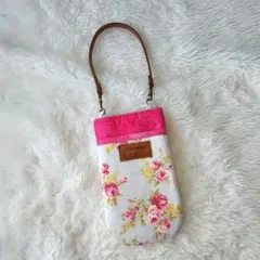 スマホポーチ /メガネ入れ (水色地にピンクばら)