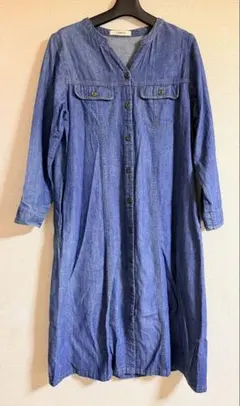 デニムブルー ボタンフロント ロングシャツワンピース　マタニティ