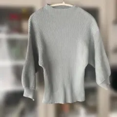 リブ編み長袖ニット L ブルーグレー