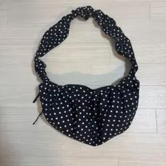 ドット柄 ギャザー ショルダーバッグ ブラック
