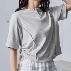 nui nullu サイドシャーリングリボンヘンリーネックリブ　Tシャツ　半袖