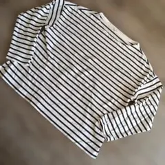 ユニクロ ボーダーTシャツ 長袖 M ホワイト ネイビー ボートネック コットン