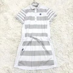 FILA GOLF フィラゴルフ 半袖ワンピース ボーダー柄 白系ゴルフウェアM