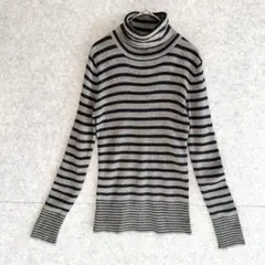 美品【ギャミヌリィ】 キレイめ ボーダー タートルネック ニット ラメ入り 薄手
