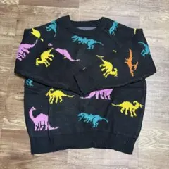 恐竜柄ニットセーター 長袖 ブラック