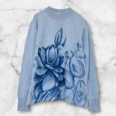 美品✨ カシミヤ100% 大花柄 ハイゲージニット 長袖 セーター 袖リブ編み