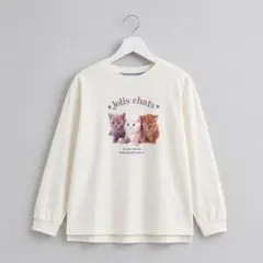 【SHOO.LA.RUE】キッズプリントロンＴ　120㎝　長袖　ネコ　ホワイト