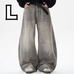 カーブドワイドデニム ブラック L バルーンシルエット ストリート Y2K