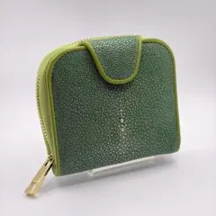 スティングレイ 折り財布 ガルーシャ エイ革 本革 金ファスナー ミントグリーン