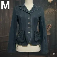 古着 フェミニン レースポケット デニム風ジャケット 平成レトロ Y2K