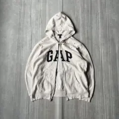 OLD GAP 00s ジップ パーカー アーチロゴ 裏起毛 ライトグレー L