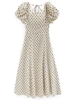 ドット柄バルーンスリーブフレアワンピース　[ru1163] グレイル