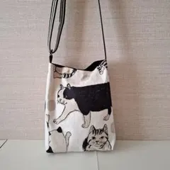 猫耳ポケット付き にゃんこ巾着ショルダー ポシェット 持ち手変更可能