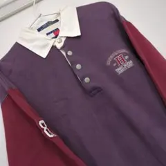 トミーヒルフィガー　ポロシャツ　ラガーシャツ　バイカラー　切替　古着　個性　秋冬