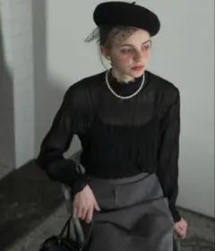 ハイネックシアープルオーバー　ブラック