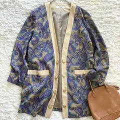 ヴィンテージ ペイズリー柄 ノーカラージャケット カーディガン ガウン 羽織り