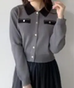 バイカラーゴールドボタンニットカーディガン