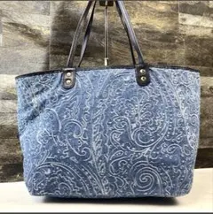 ETRO ペイズリー柄 デニム　トートバッグ　リバーシブル　本革のサムネイル