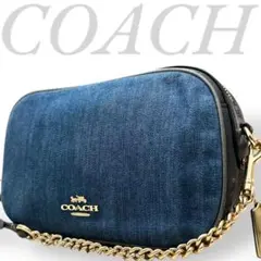 極美品　未使用級　コーチ　ショルダーバッグ　カメラバッグ　デニム　ロゴ金具　花柄