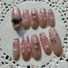 ネイルチップ【現品】 ワンホンネイル 韓国ネイル ラメグラ ピンクネイル ハート