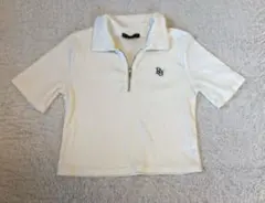 ホワイト ジッパー付きポロシャツ 半袖