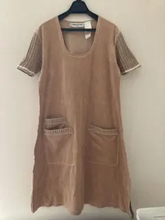 SONIA RYKIEL サーモンベージュベロア半袖ワンピースLサイズ　仏製のサムネイル