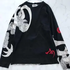 絡繰魂 和柄 長袖 カットソー 黒 Lサイズ 上り鯉 刺繍 牡丹 綿100%のサムネイル