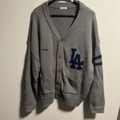 Perushu LAロゴ刺繍 グレー カーディガン