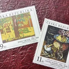 75131セール現品限　外国切手　チェコ発行絵画2種揃凹版