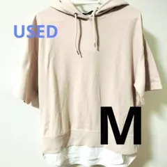 《USED》レディース 半袖 フード付きカットソー M　薄ピンク