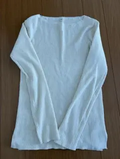 アイボリー リブ編み 長袖ニット S