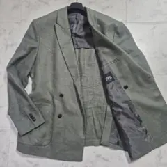 【美品】ZARA リネン100% ダブルテーラードジャケット 54 グリーン