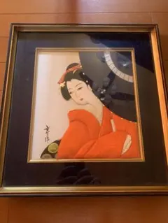 堀江浮水 (堀江豊生) 額装 美人画 真作 日本画 師/伊東深水 絵画 A