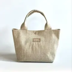 B814.・ハンドメイドミニトートバッグ★リネン・ベージュ