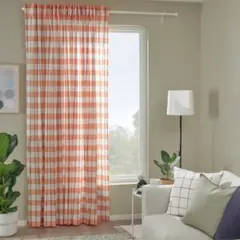 IKEA GLANSHAGTORN オレンジ チェックカーテンのサムネイル