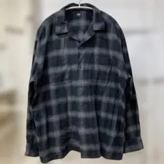 【XL】 UNIQLO ネルシャツ 黒/グレー オンブレ シャドーチェック柄