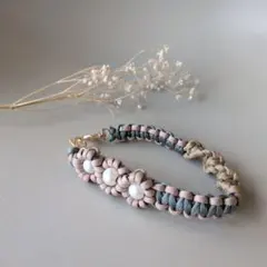 パラコード　スマホハンドストラップ 10 くすみカラー　リボン＊くすみ＊花