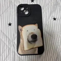 iPhone用ケース ブラック 食パン 犬 デザイン