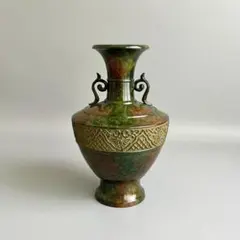 TS25 骨董品 伝統金属工芸 古銅 古玩 鋳銅 双耳花瓶 フラワーベース