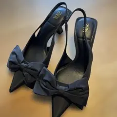 ZARA ブラック リボン付き ハイヒール