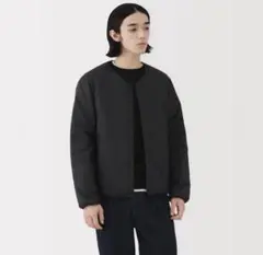 無印良品　紳士　軽量ダウンポケッタブルノーカラージャケット　L 黒