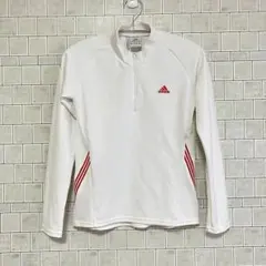 adidas ハーフジップ　長袖トップス　ホワイト　Ｍ　レディース　日本製