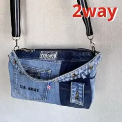 デニムリメイクバック　トートバッグ　2way ショルダー　ボストン　ハンドメイド