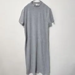 GAP⭐️リブ ワンピース モックネック 半袖 膝丈 M 灰色 混紡 お出かけ
