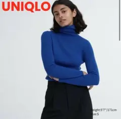 UNIQLO ユニクロ エクストラファインメリノ リブタートルネックセーター 青