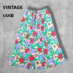 古着 VINTAGE USA製 花柄スカート マルチカラー ウエストゴム M