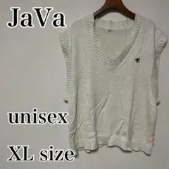 JaVa♡ ワンポイント刺繍カレッジニットベスト XL アイボリーのサムネイル